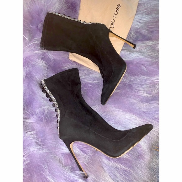 Sergio Rossi Shoes - Sergio Rossi Black Suede Crystal Boots Size 37